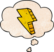 cartoon lightning bolt with thought bubble in grunge texture style png