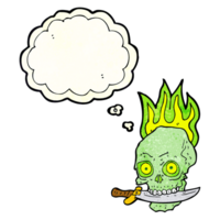 cartoon pirate skull with knife in teeth with thought bubble png