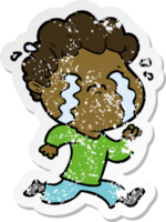 distressed sticker of a cartoon man crying png