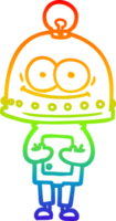 rainbow gradient line drawing of a happy carton robot with light bulb png