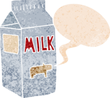 Karikatur Milch Karton mit Rede Blase im Grunge betrübt retro texturiert Stil png