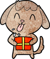 lindo perro de dibujos animados con regalo de navidad png