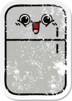 distressed sticker of a cute cartoon fridge  zer png