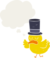 cartoon duck wearing top hat with thought bubble in retro style png