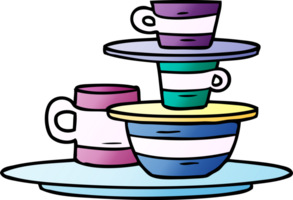 hand drawn gradient cartoon doodle of colourful bowls and plates png