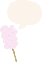 cartoon candy floss on stick with speech bubble in retro style png