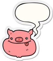 cartoon happy pig face with speech bubble sticker png