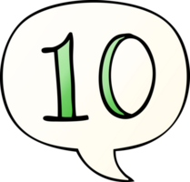 cartoon number 10 with speech bubble in smooth gradient style png