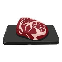 Red beef steak on stone tray. Rib eye. Pork meat whole piece. illustration vector