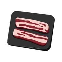 Delicious salty pork belly slices on stone tray. Sirloin. Raw cut meat vector