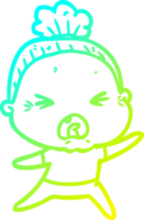 cold gradient line drawing of a cartoon angry old woman png