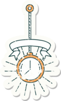 vieil autocollant usé d'une montre de poche en or de style tatouage png