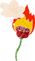 desenho animado flamejante rosa com pensamento bolha dentro grunge angustiado retro texturizado estilo png