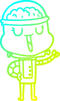 cold gradient line drawing of a happy cartoon robot png
