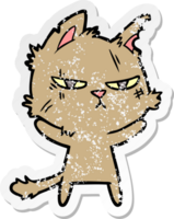 distressed sticker of a tough cartoon cat png