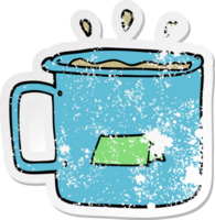 distressed sticker of a cartoon camping mug png