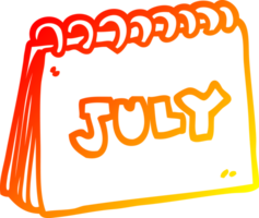 warm gradient line drawing of a cartoon calendar showing month of july png