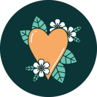 iconic tattoo style image of a botanical heart png