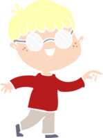 niño de dibujos animados de estilo de color plano con gafas png