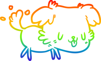 rainbow gradient line drawing of a cute dog wagging tail png