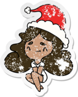 hand drawn christmas distressed sticker cartoon of kawaii girl png