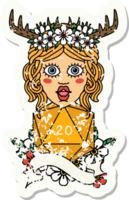 grunge sticker of a human druid with natural twenty dice roll png