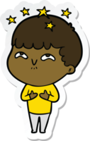 sticker of a cartoon amazed boy png