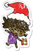 hand- getrokken Kerstmis verontrust sticker tekenfilm van kawaii meisje png