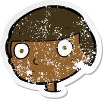 retro distressed sticker of a cartoon boy staring png