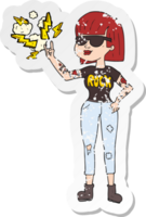retro distressed sticker of a cartoon rock woman png