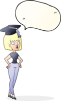 hand drawn speech bubble cartoon woman with graduation cap png