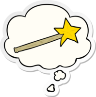 cartoon magic wand with thought bubble as a printed sticker png