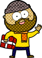 cartoon bearded man with present png