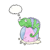 mano dibujado pensamiento burbuja texturizado dibujos animados camaleón en pelota png