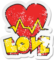 retro distressed sticker of a cartoon heart rate pulse love symbol png