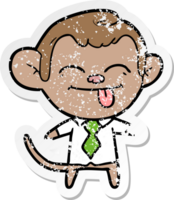 distressed sticker of a funny cartoon monkey wearing shirt and tie png