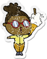 distressed sticker of a cartoon woman wearing spectacles with ice cream png