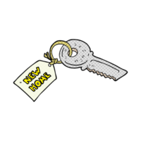 hand drawn cartoon house key with new home tag png