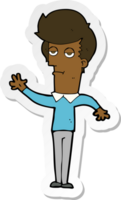 sticker of a cartoon bored man waving png