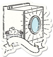 Abgenutzter alter Aufkleber einer Waschmaschine im Tattoo-Stil png