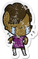 distressed sticker of a cartoon crying girl png