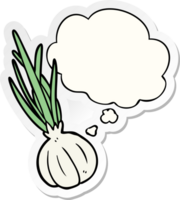 cartoon garlic with thought bubble as a printed sticker png