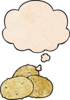 cartoon potatoes with thought bubble in grunge texture style png