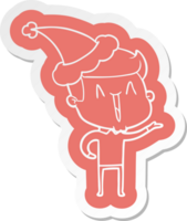 knäppa tecknad serie klistermärke av en upphetsad man bär santa hatt png