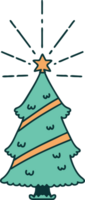 illustration d'un arbre de noël de style tatouage traditionnel avec étoile png