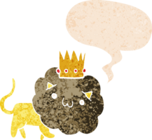 dessin animé Lion avec couronne avec discours bulle dans grunge affligé rétro texturé style png
