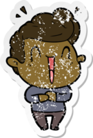 distressed sticker of a excited man cartoon png
