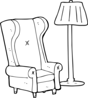 hand drawn black and white cartoon lamp and old chair png