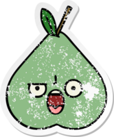 distressed sticker of a cute cartoon green pear png