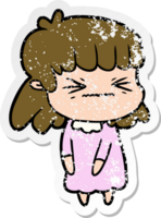 adesivo angustiado de uma garota irritada de desenho animado png